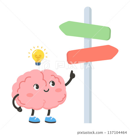 Brain With Lightbulb And Signpost Brain With Lightbulb And Signpost 137104464