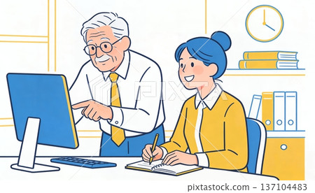 圖說：一位資深商務人士在職培訓或新進員工培訓期間，溫和地指導一位初級員工。 137104483