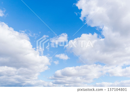 Winter morning blue sky and fluffy white clouds 35 137104801