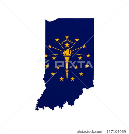 Indiana flag map poster. US state pride wall decor artwork. Patriotic printable digital art. Detailed vector illustration 137105069