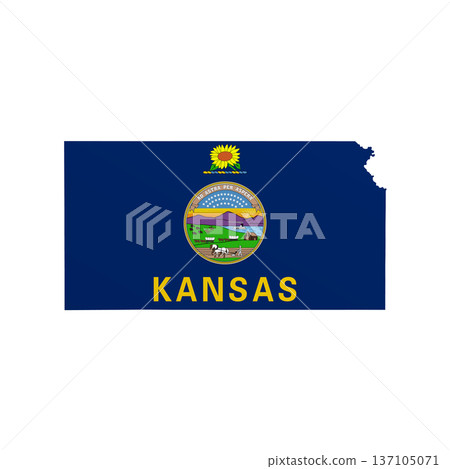 Kansas flag map poster. US state pride wall decor artwork. Patriotic printable digital art. Detailed vector illustration 137105071