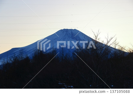 View of Mt. Fuji from the Marriott Hotel at Lake Yamanakako in Yamanashi prefecture of Japan in the evening 137105088
