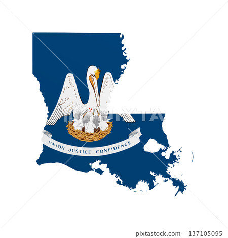 Louisiana flag map poster. US state pride wall decor artwork. Patriotic printable digital art. Detailed vector illustration 137105095