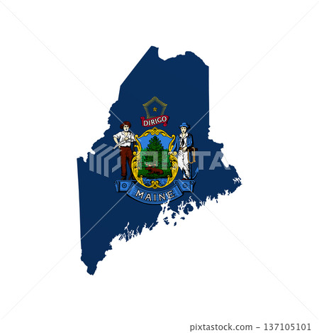 Maine flag map poster. US state pride wall decor artwork. Patriotic printable digital art. Detailed vector illustration 137105101