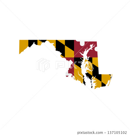 Maryland flag map poster. US state pride wall decor artwork. Patriotic printable digital art. Detailed vector illustration 137105102