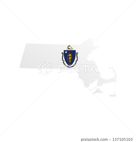 Massachusetts flag map poster. US state pride wall decor artwork. Patriotic printable digital art. Detailed vector illustration 137105103