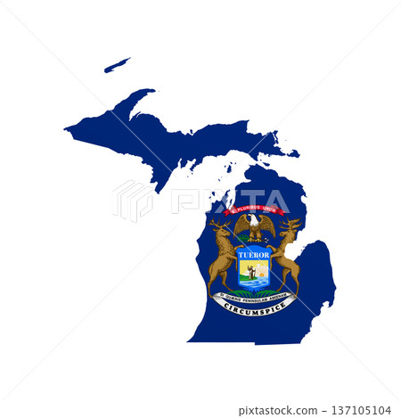 Michigan flag map poster. US state pride wall decor artwork. Patriotic printable digital art. Detailed vector illustration Michigan flag map poster. US state pride wall decor artwork. Patriotic printable digital art. Detailed vector illustration 137105104