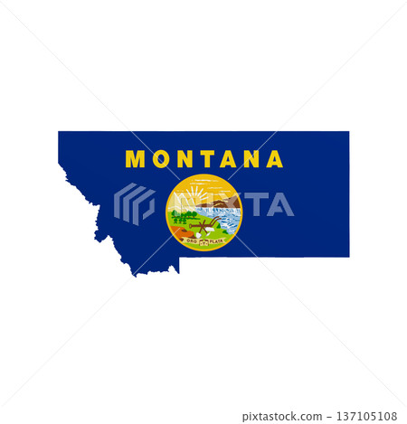 Montana flag map poster. US state pride wall decor artwork. Patriotic printable digital art. Detailed vector illustration 137105108