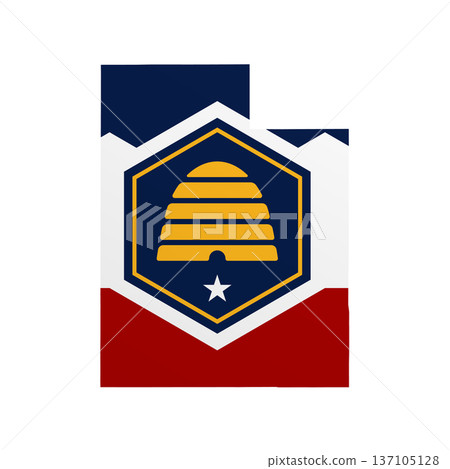 Utah flag map poster. US state pride wall decor artwork. Patriotic printable digital art. Detailed vector illustration 137105128