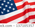 United states flag USA featuring red stripes, white stripes, blue canton, and white stars, a patriotic creating background 137105357