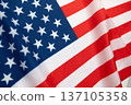 United states flag USA featuring red stripes, white stripes, blue canton, and white stars, a creating patriotic background 137105358