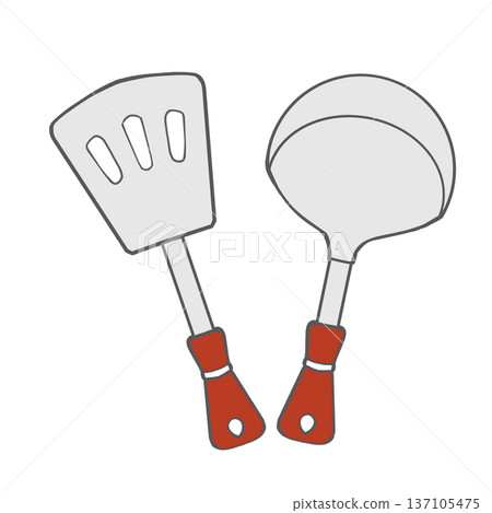 Simple illustration of a spatula and ladle 137105475