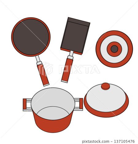 一個簡單的煎鍋和鍋鏟的示意圖 137105476