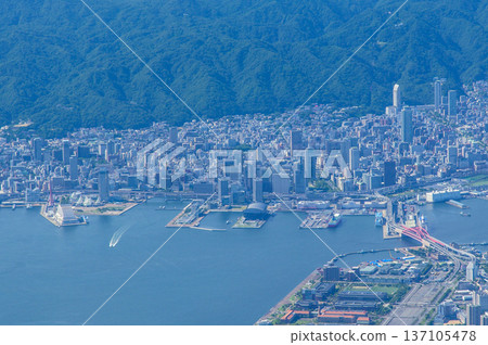A beautiful view of the Kobe area from an airplane A beautiful view of the Kobe area from an airplane 137105478