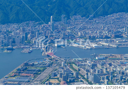A beautiful view of the Kobe area from an airplane A beautiful view of the Kobe area from an airplane 137105479