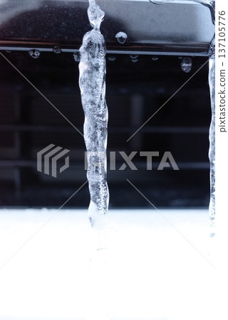 Close-up of icicles hanging from the eaves 137105776