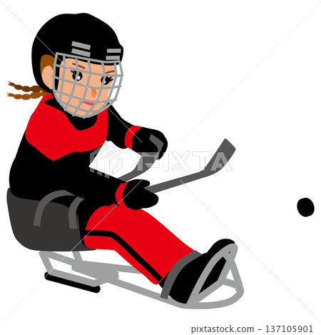 圖:一名女孩參加冬季運動比賽-殘障冰球 01 圖:一名女孩參加冬季運動比賽-殘障冰球 01 137105901