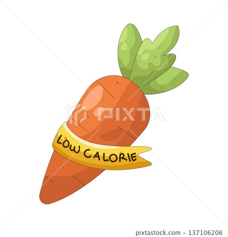 Illustration of carrot with low calorie sign Illustration of carrot with low calorie sign 137106206