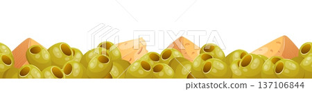 Seamless olive and cheese border 137106844