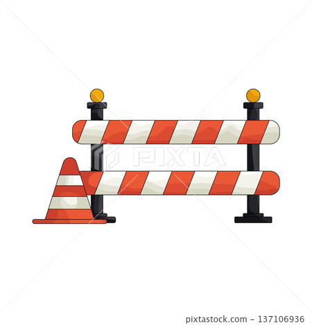 Illustration of Barrier and traffic cone  137106936