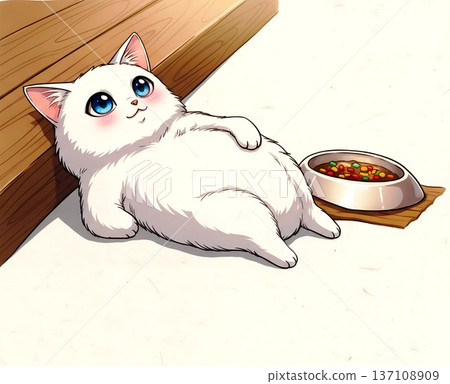 【我吃不下了】懶惰豬貓插圖 / 向量圖 137108909