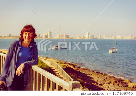 Tourist woman visit Cape Palos in Spain 137109740