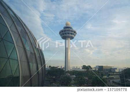 Changi Airport Control Tower and Jewel Structure Landscape 137109778
