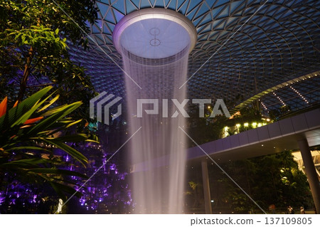 Jewel Changi Airport Rain Vortex Indoor Waterfall View Jewel Changi Airport Rain Vortex Indoor Waterfall View 137109805