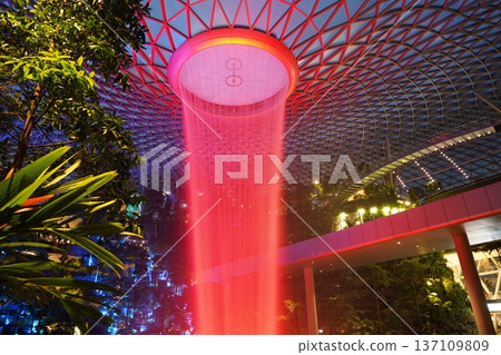 HSBC Rain Vortex Iconic Red Waterfall at Jewel Changi Airport HSBC Rain Vortex Iconic Red Waterfall at Jewel Changi Airport 137109809