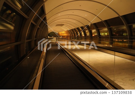 Airport Walkway Tunnel with Moving Walkway Airport Walkway Tunnel with Moving Walkway 137109838