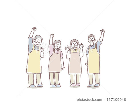 穿著圍裙的老年男女 137109948