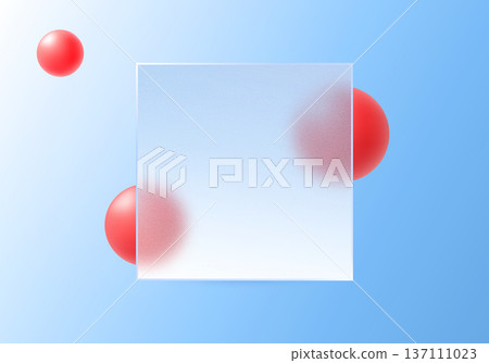 Abstract vector composition with translucent square panel and glossy red spheres on blue gradient background. Abstract vector composition with translucent square panel and glossy red spheres on blue gradient background. 137111023