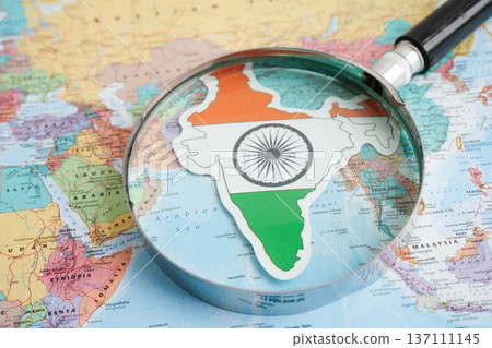 Bangkok, Thailand December 10, 2023 India map in world map paper. 137111145