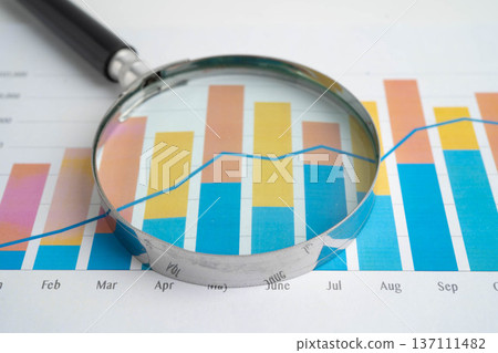 Magnifying glass on charts graphs paper. Financial development, Banking Account, Statistic, Investment Analytic research data economy. 137111482