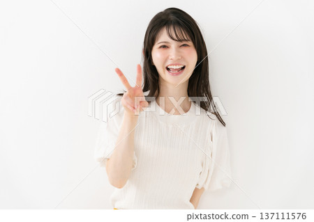 Middle-aged woman portrait peace Middle-aged woman portrait peace 137111576