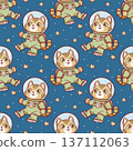 Cute astronaut cat in space suit seamless pattern with stars 137112063