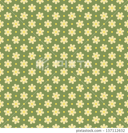 Seamless daisy floral pattern on green background natural organic style repeat for fabric wallpaper and surface design 137112632