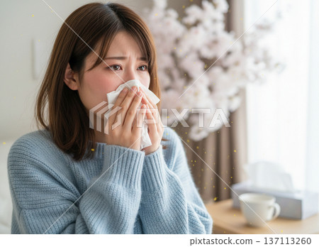Woman blowing her nose 137113260
