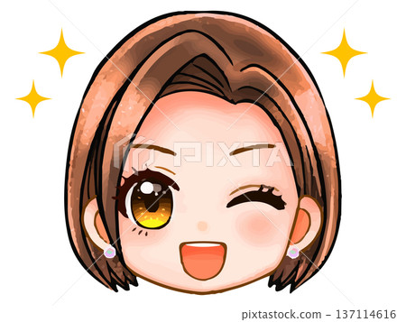 Short-haired female chibi character face icon 2 137114616