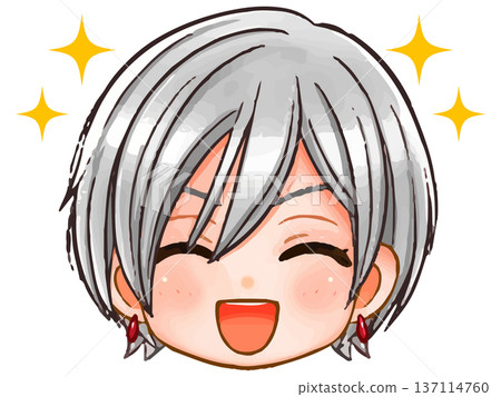 Handsome silver-haired boy's chibi character face icon illustration 3 Handsome silver-haired boy's chibi character face icon illustration 3 137114760