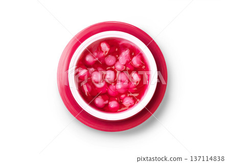 New red pink popular Niacinamide Capsule face Cream in jar, tube isolated on white background photo top view New red pink popular Niacinamide Capsule face Cream in jar, tube isolated on white background photo top view 137114838