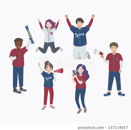 Diverse Baseball Fans Cheering Vector 137114857