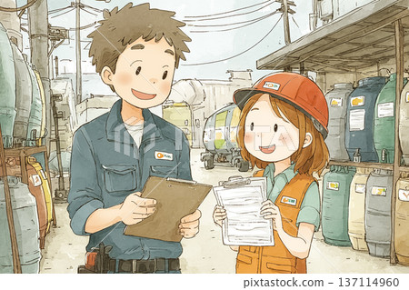 Staff inspecting at a gas station | Image of outdoor work and teamwork Staff inspecting at a gas station | Image of outdoor work and teamwork 137114960