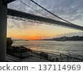 Kanmon Bridge at dusk as seen from Mekari Shrine 137114969