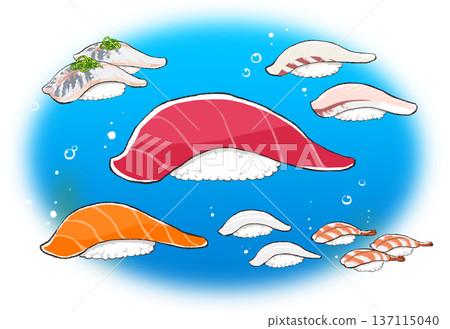 壽司在海裡游泳的插圖 137115040