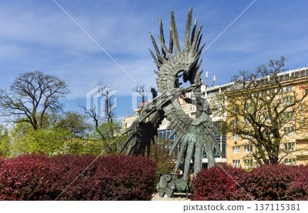 KRAKOW, Poland - May 13, 2023, Monument to the memory of Polish soldiers in World War II KRAKOW, Poland - May 13, 2023, Monument to the memory of Polish soldiers in World War II 137115381