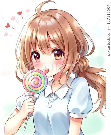 [Tehepero糖果] 圖：一個女孩正凝視著手中的糖果 137115504