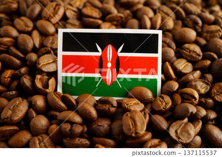 Kenya flag on coffee beans, shopping online for export or import food product. 137115537