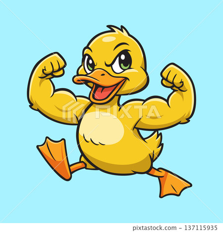 Yellow Strong Duck Illustration Character Vector Logo Template 137115935