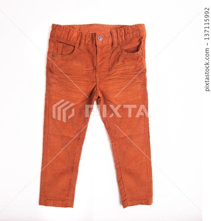 Pants for a boy of orange on a white isolated background Pants for a boy of orange on a white isolated background 137115992